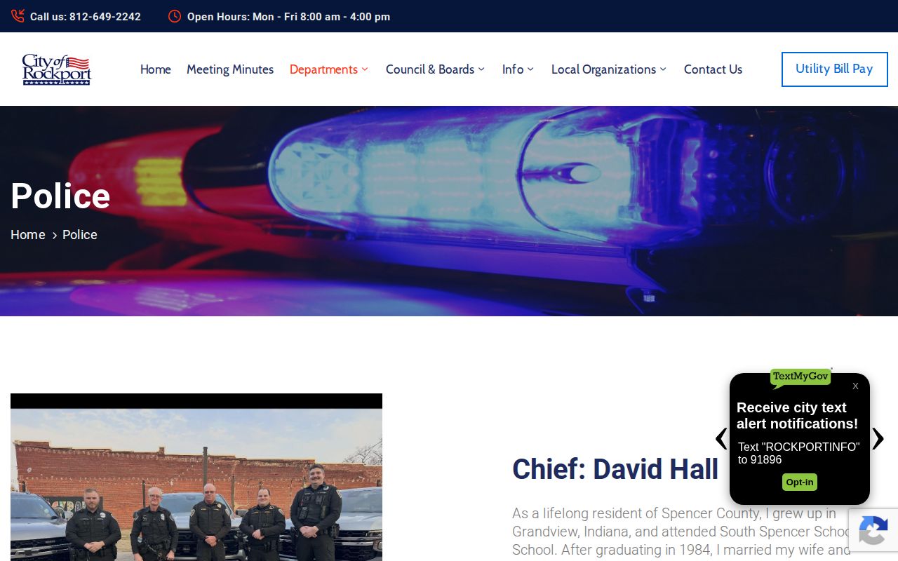 Rockport Police official arrest-record contact page in Spencer County