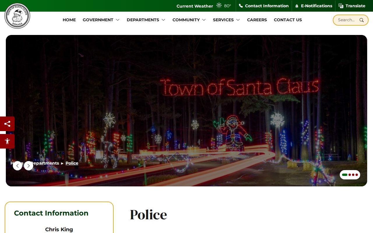 Santa Claus Police official arrest-record contact page in Spencer County